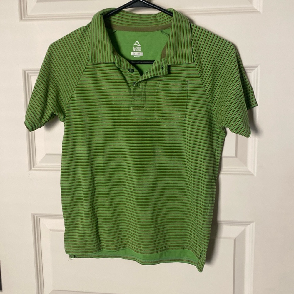 Kids green and yellow striped polo size L 10-12